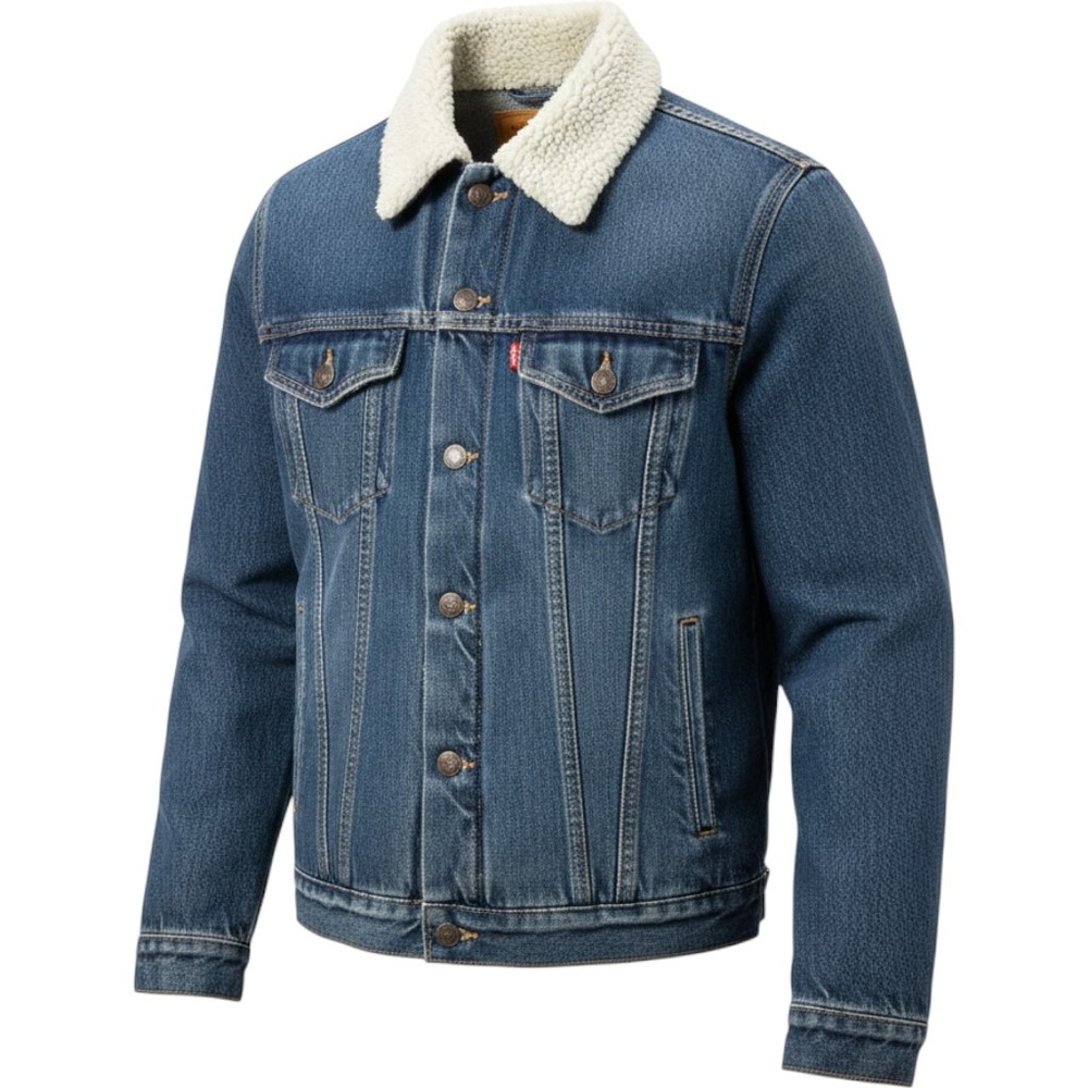Levis Denim Trucker Jacket Youth XL Blue New Sherpa Collar 91A039